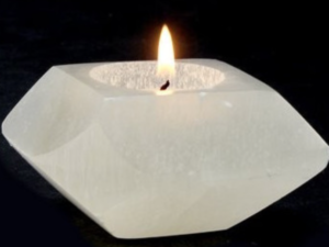 Selenite, porta velas hexagonal