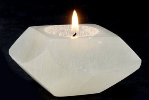 Selenite, porta velas hexagonal