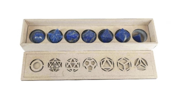 Sólidos Platónicos Lapislazuli, 7 unidades, com caixa