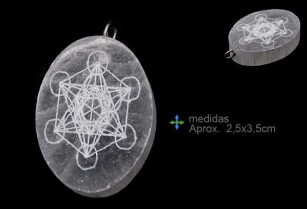 Selenite, Pingente com Símbolo Metatron 25x35mm