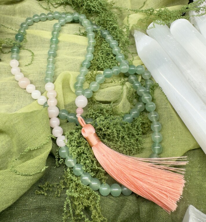 Japamala Quartz Verde e Quartz Rosa. 42cm